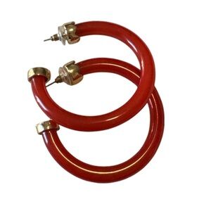 Kenneth J Lane Saks Fifth Avenue Vibrant Red Hoop Earrings